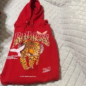 Red 'Ruthless' Graphic Leopard Hoodie